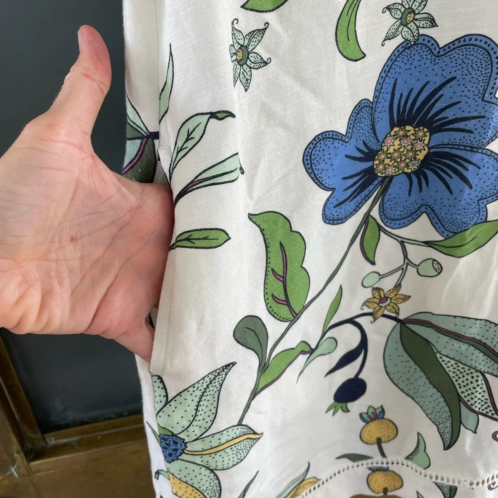 Tory Burch Floral Linen Blend Sleeveless Shift Dress with pockets XS